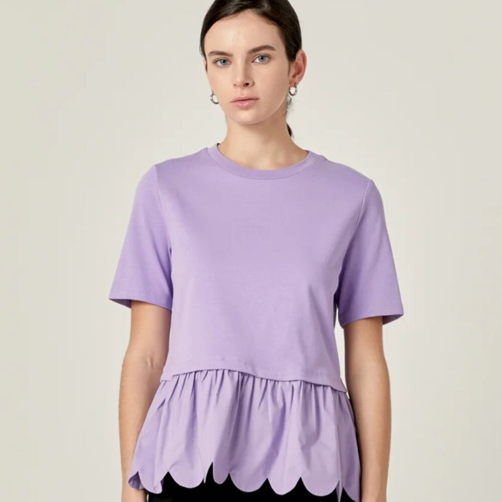 English Factory Mixed Media Scalloped T-shirt Size S, Purple